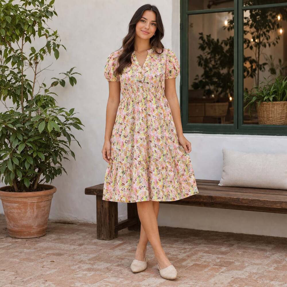 Hope Ave Floral Babydoll Mini Dress Small Pink Yellow Tiered Cottagecore